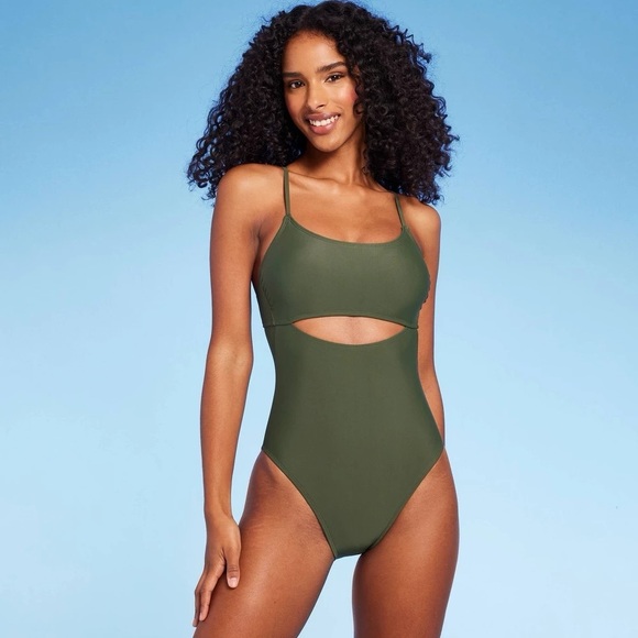 Women's Keyhole One Piece Swimsuit - Shade & Shore™ Dark Green XS - Picture 1 of 7